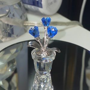 Swarovski crystal blue tulips flowers in vase figurine